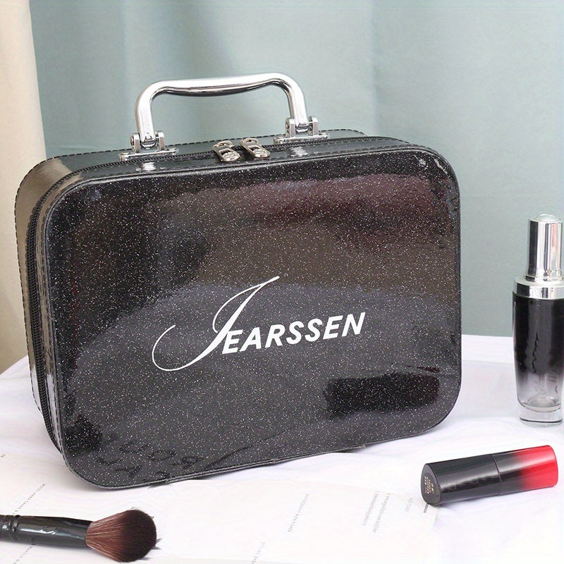 Glitter Leather Makeup Bag Organizer with Mirror Brush Holder