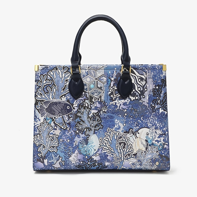 Ocean Pattern Top Handle Satchel Tote Bag