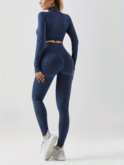 2pcs Workout Set Long Sleeve Top & High Waist Leggings Suit Women's Activewear