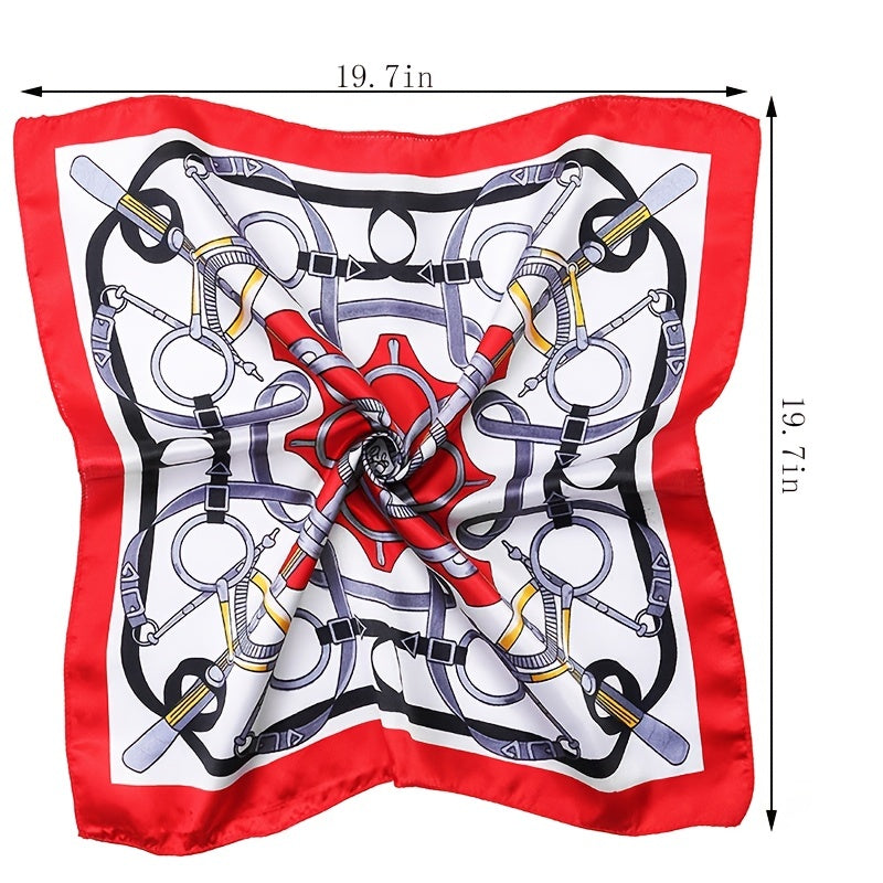 Vintage Print Satin Square Scarf Neck Hand Bandana Headwrap Silk Feel