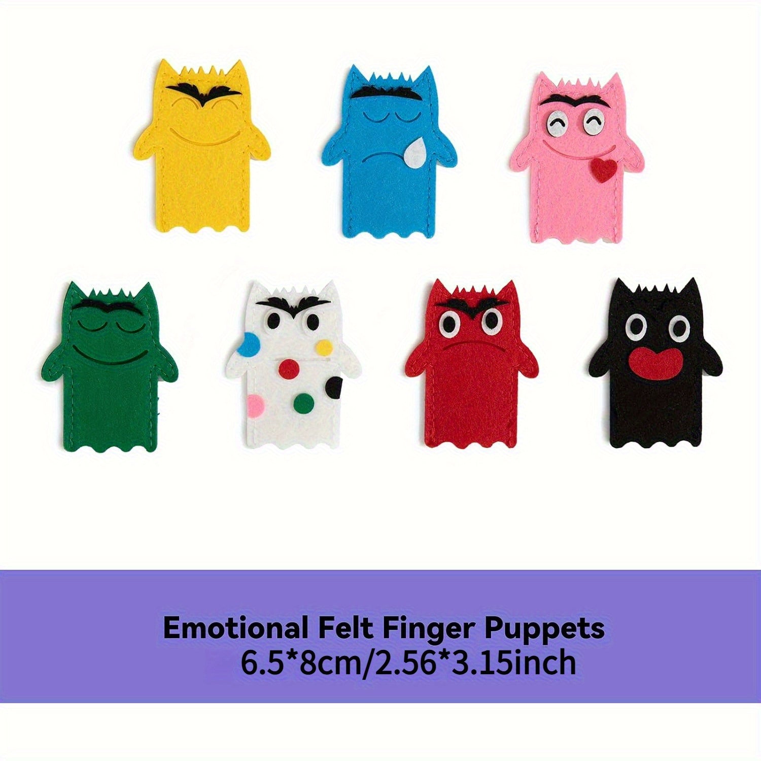 Colorful Felt Monster Finger Puppets for Emotional Learning