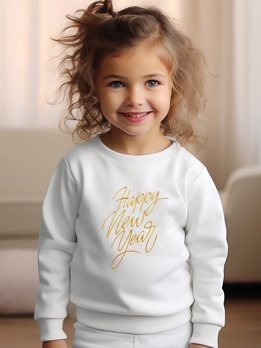 Girls Happy Year Pattern Crew Neck Sweatshirt Spring Fall Gift