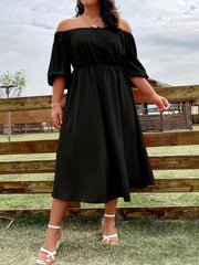  Casual Dress Women's Solid Off Shoulder Button Up Midi Dress