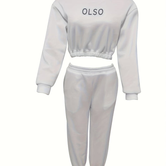 Casual Letter Print 2pc Set Pullover Sweatshirt & Joggers Outfits