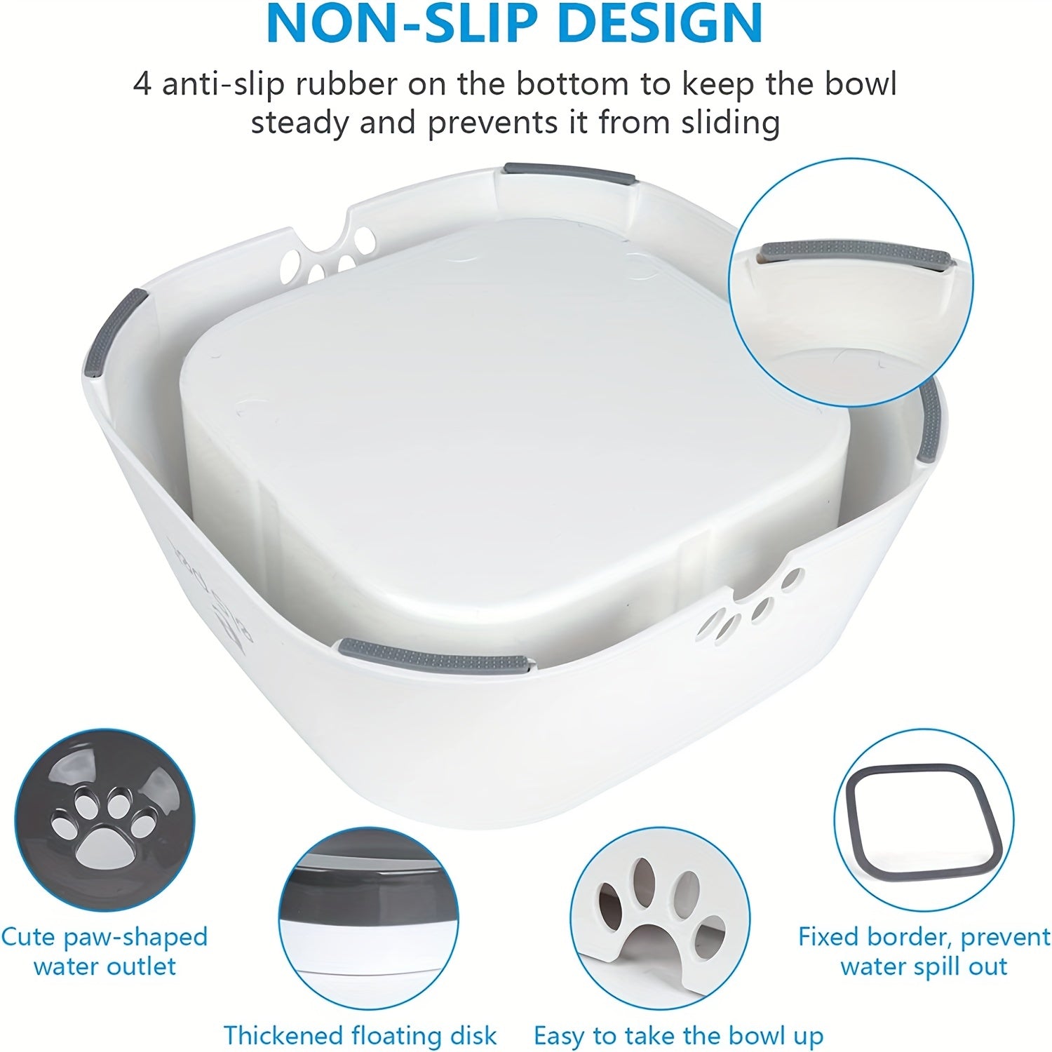 1L Pet Water Bowl No Spill Slow Feeder Dispenser
