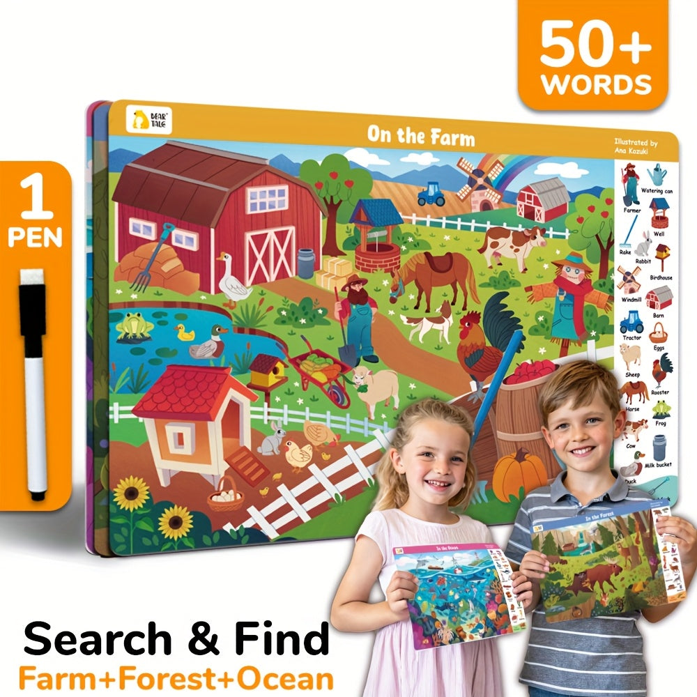 3pcs Find Hidden Objects Books for Kids, Farms Theme