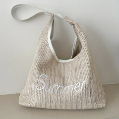 Minimalist Embroidered Shoulder Straw Bag Lightweight Storage Bag