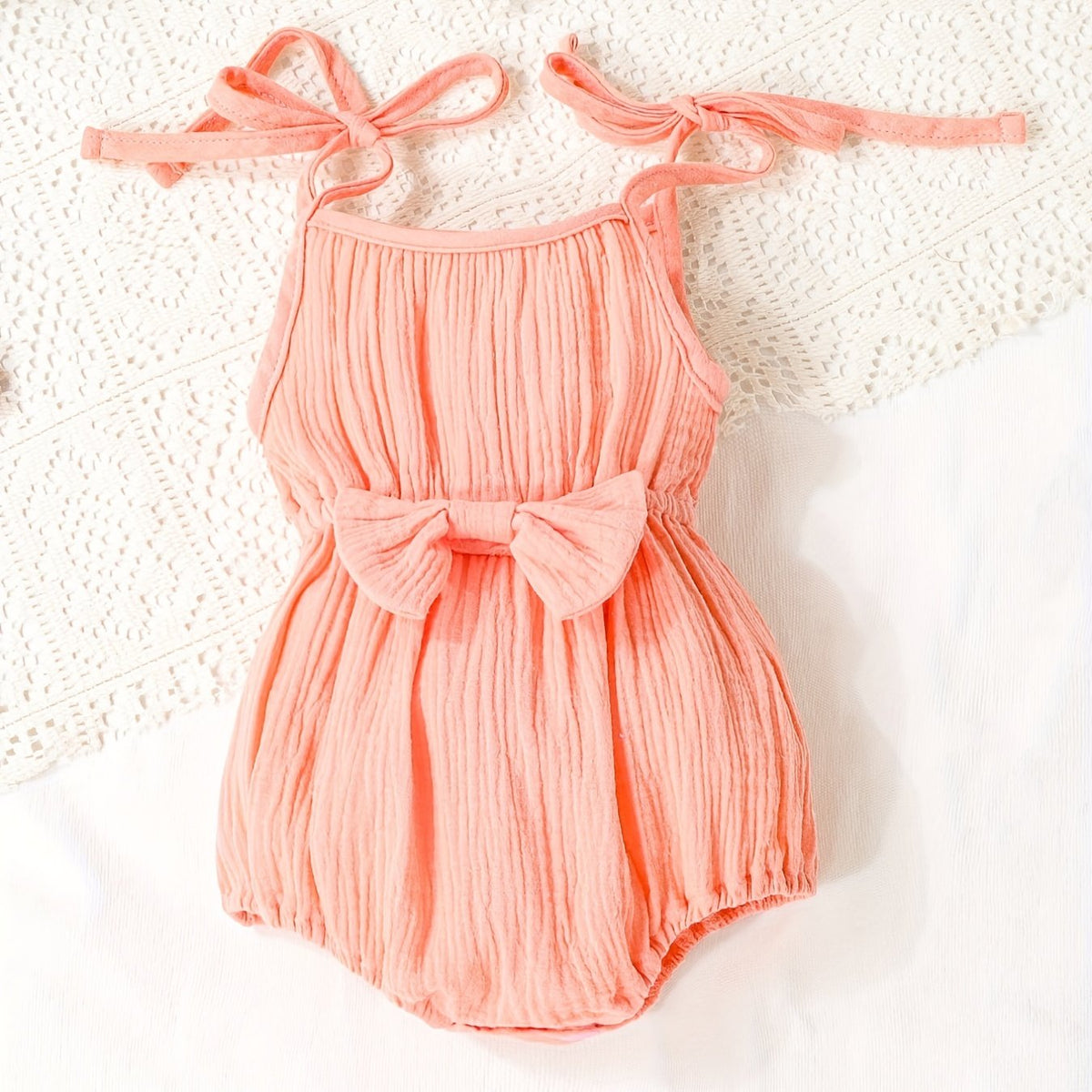 Sweet Infant Baby Girls Bowknot Suspenders Cotton Cami Onesie Romper