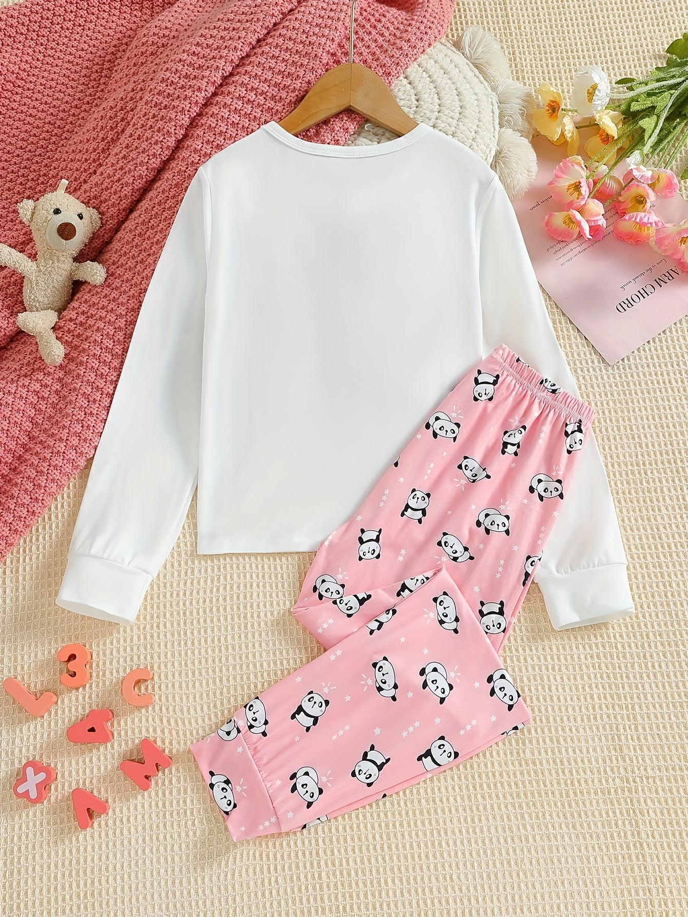 2pcs Panda Pattern Kid's Pajamas Long Sleeve & Pants Set