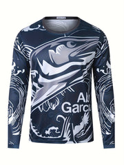 Fish & Letter Print Men's Long Sleeve T-shirt - Stylish Graphic Top for Men