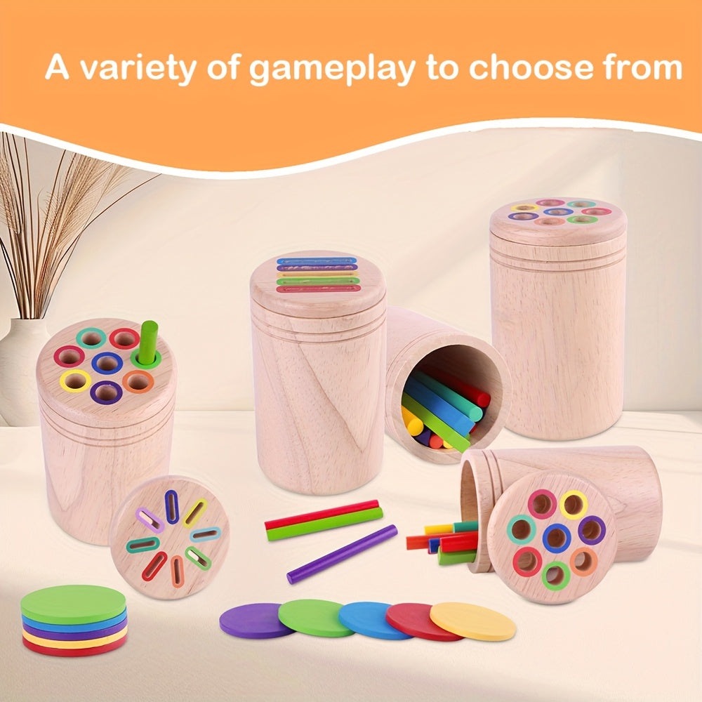 Wooden Sorting Pen Toy 4-in-1 Top Cover Shape Recognition