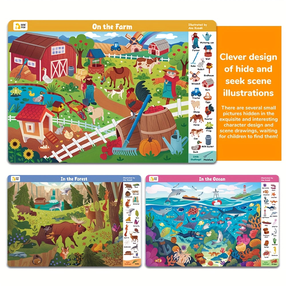 3pcs Find Hidden Objects Books for Kids, Farms Theme