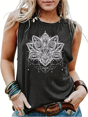 Floral Print Tank Top Crew Neck Sleeveless Summer Tank