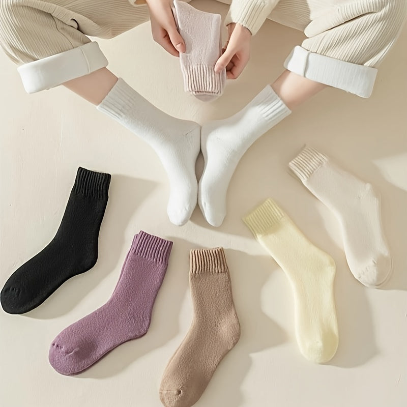 7 Pairs Warm Ribbed Mid Tube Socks for Women