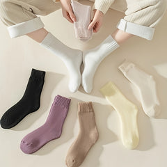 7 Pairs Warm Ribbed Mid Tube Socks for Women