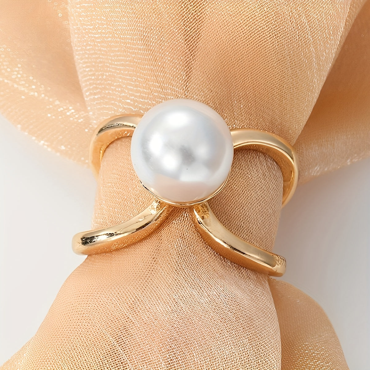 Faux Pearl Scarf Ring Golden Hollow Out Scarf Clip Shawl Pin Decorative Brooch