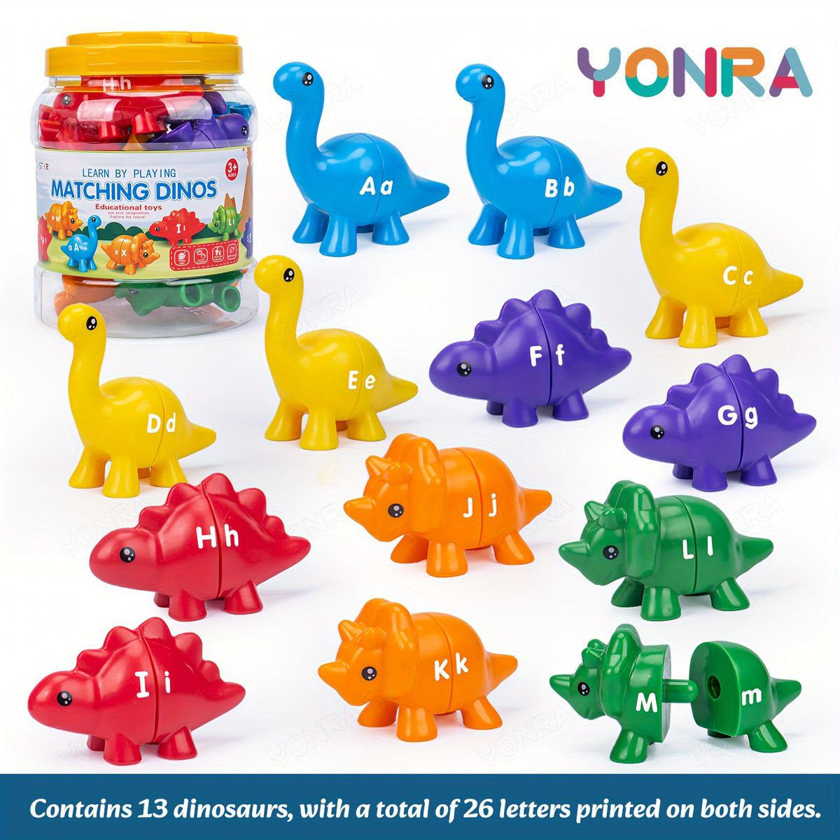 Dinosaur Pairing Toy Alphabet Number Pattern with Storage Bucket