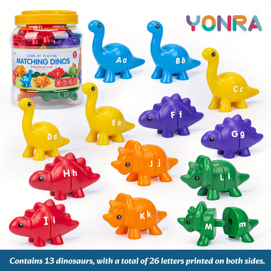 Dinosaur Pairing Toy Alphabet Number Pattern with Storage Bucket
