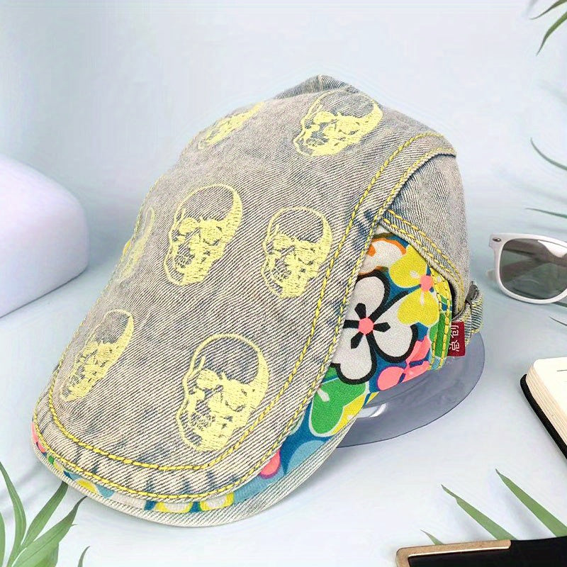 Summer Skull Head Beret Breathable Mesh Hat Peaked Hat Duck Tongue Cap