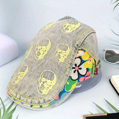Summer Skull Head Beret Breathable Mesh Hat Peaked Hat Duck Tongue Cap