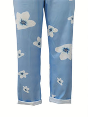 Women's Plus Floral Print High Rise Straight Leg Pants