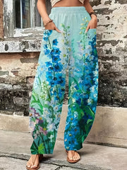 Floral Print Straight Leg Pants With Pockets