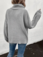 Solid Turtle Neck Pullover Sweater Long Sleeve Drop Shoulder