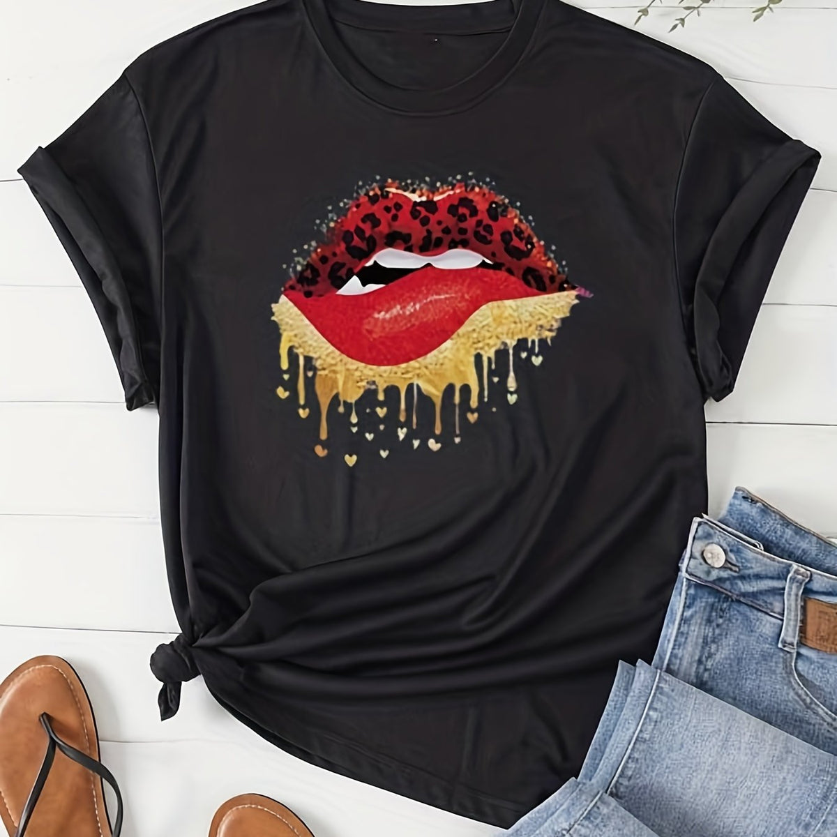  Lip Print Short Sleeve Pajama Top