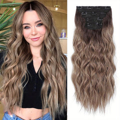 4pcs Dark Blonde Light Blonde Ends Clip In Hair Extensions Soft Synthetic