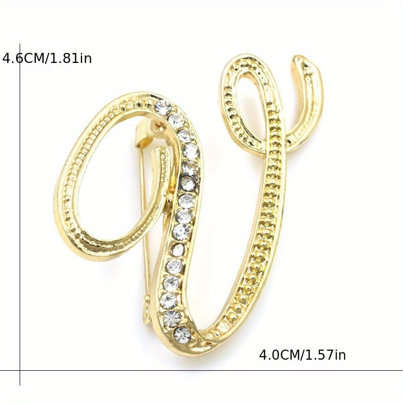 Rhinestone Letter Brooch Pin Alloy Diamond Inlaid Corsage Jewelry