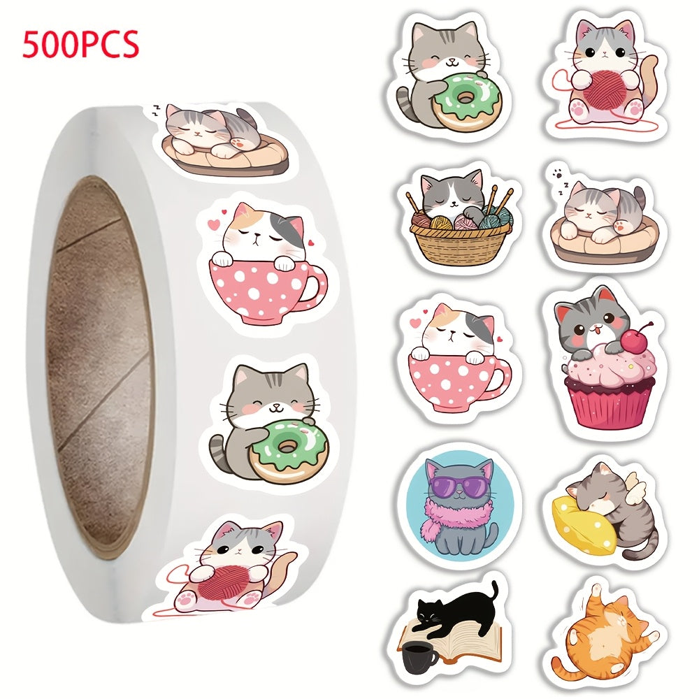 500pcs Cartoon Cat Stickers Fun PVC Decals for Journals Laptops