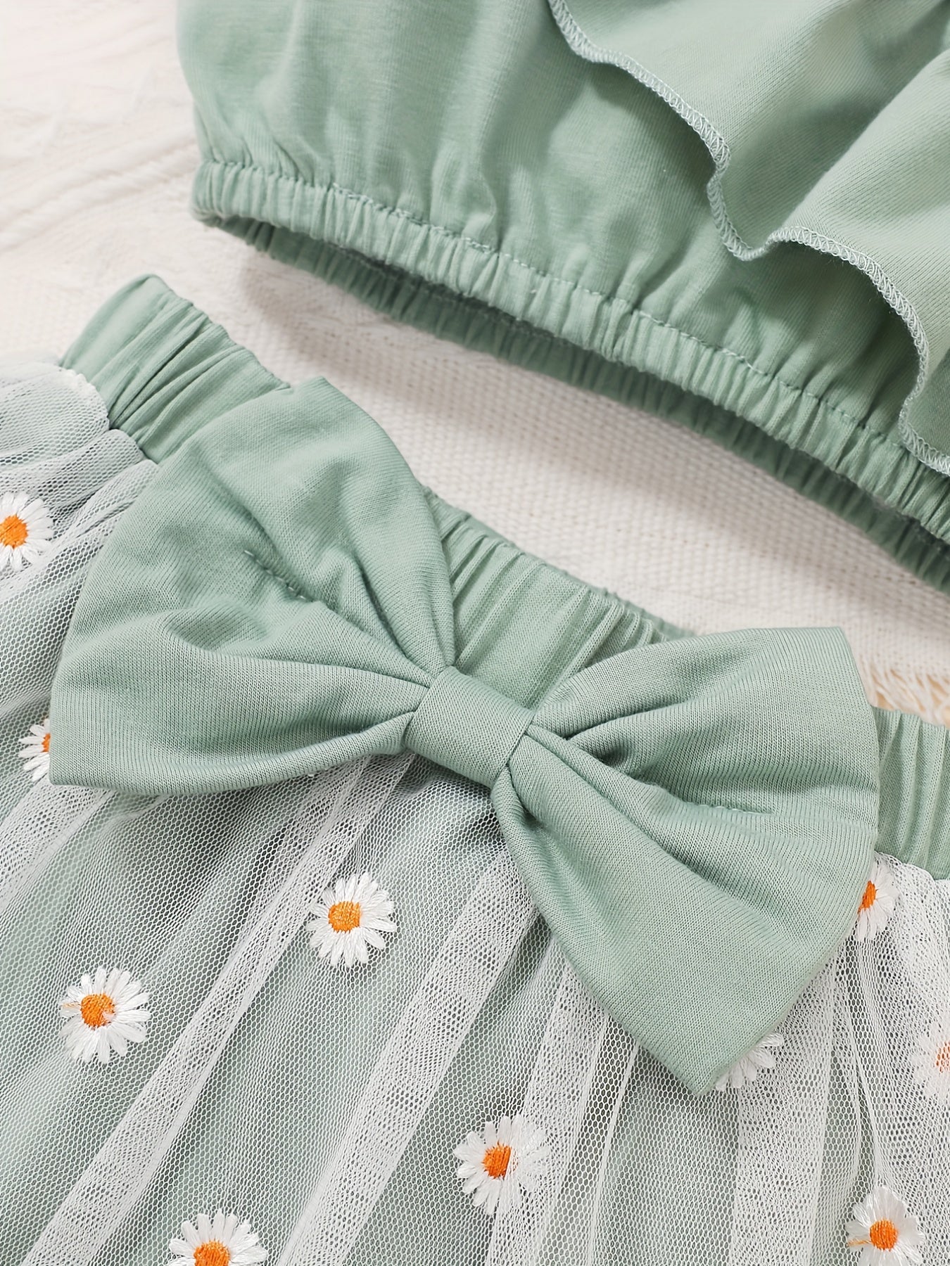 2pcs Toddler Girls Ruffle Crop Top & Floral Mesh Skirt Set