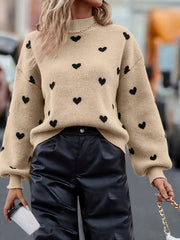Heart Pattern Mock Neck Pullover Sweater for Fall & Winter
