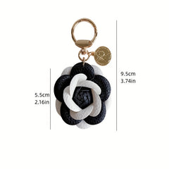 Faux Leather Camellia Car Keychain for Backpack