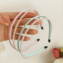 Double Layer Faux Pearl Hair Hoop for Face Washing and Yoga