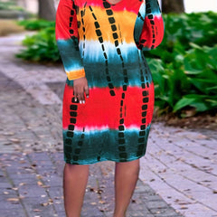 Women's Plus Ombre Print Tie Dye V Neck Slight Stretch Dress