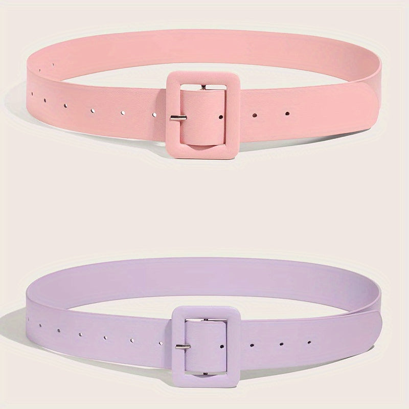 Candy PU Belt Square Pin Buckle Pink & Purple Wide Belt For Women