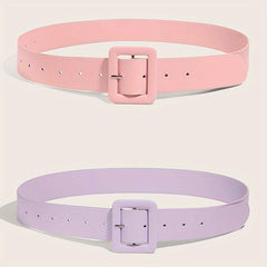 Candy PU Belt Square Pin Buckle Pink & Purple Wide Belt For Women