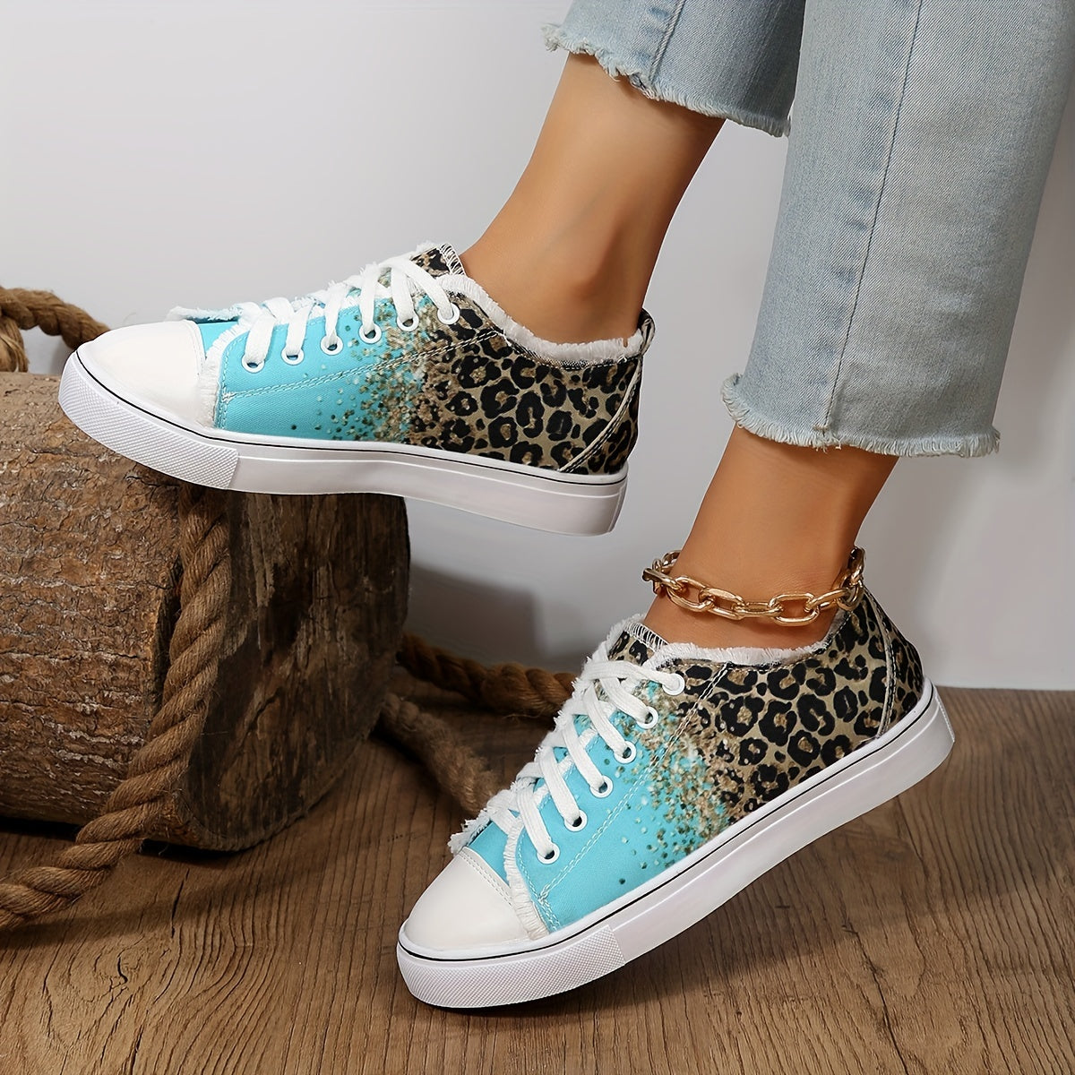 Women's Canvas Sneakers Print Lace Up Flat Shoes