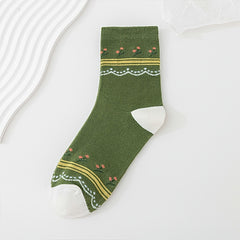 5 Pairs Floral Print Mid Tube Socks Women's Stockings