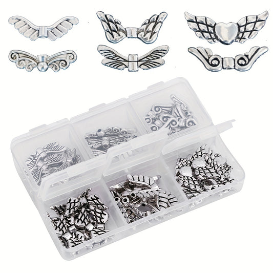 60pcs Angel Wing Beads DIY Jewelry Findings in Storage Box