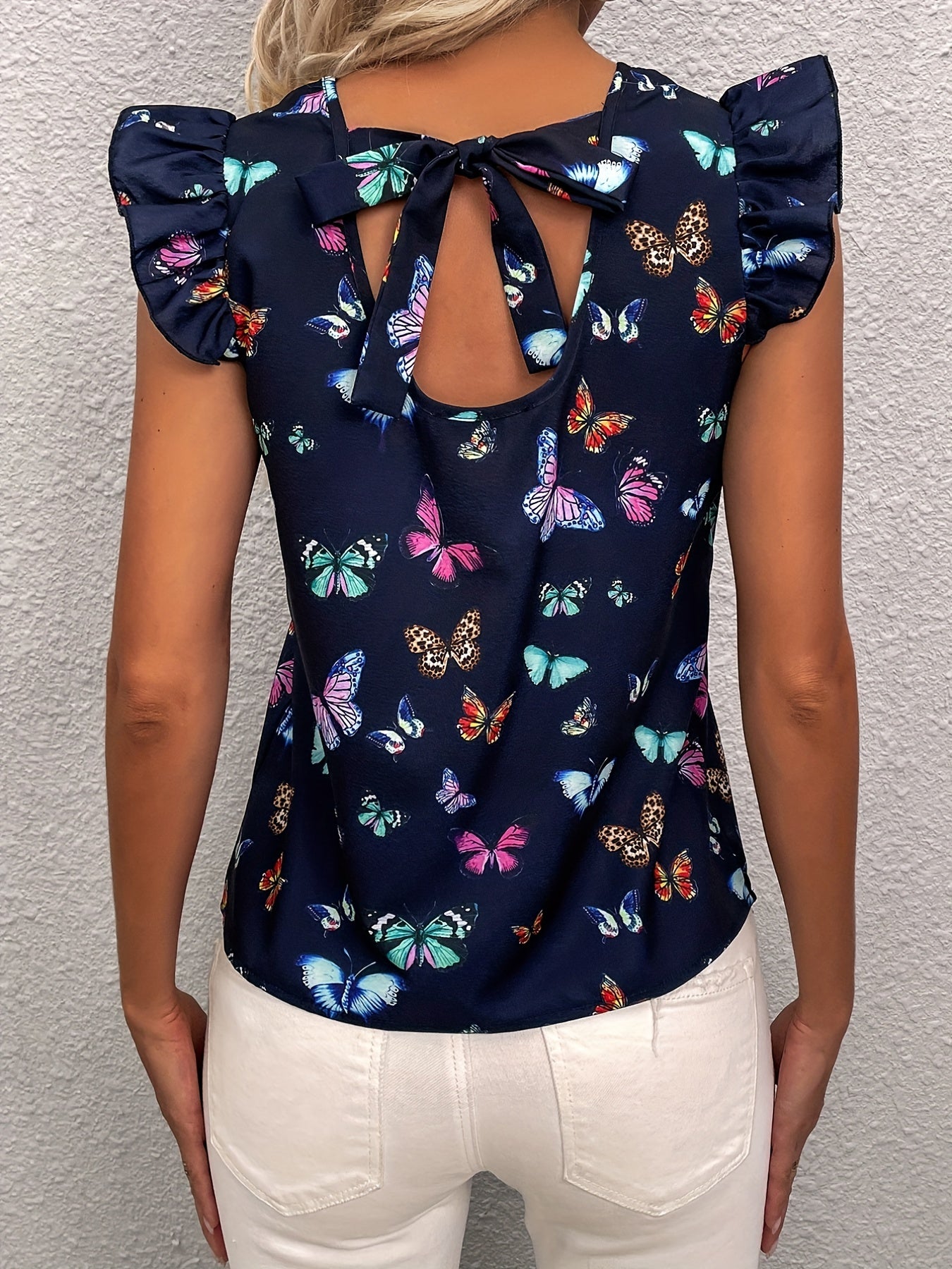  Women's Butterfly Print Sleeve Top