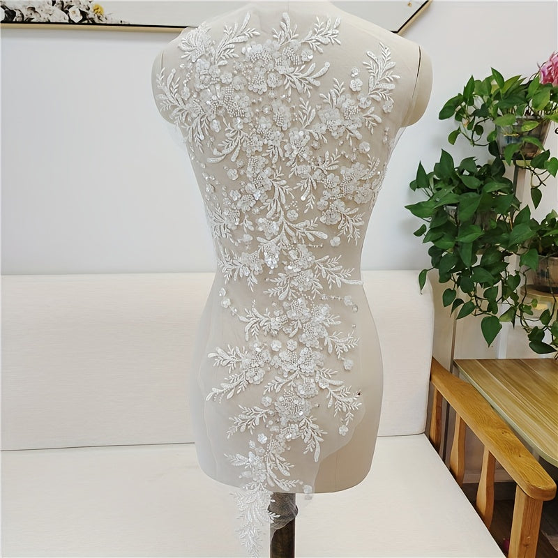 Beaded Sequins Flower Lace Fabric Evening Dress Applique Patch