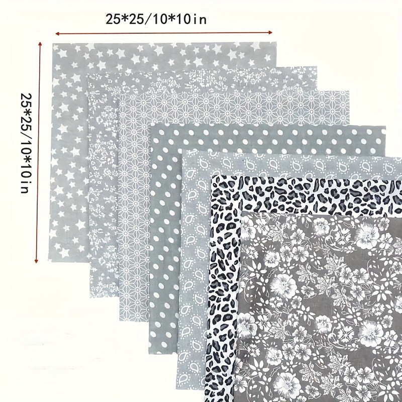 7pcs Gray Cotton Fabric Quilting Craft Bundle Squares DIY Patchwork