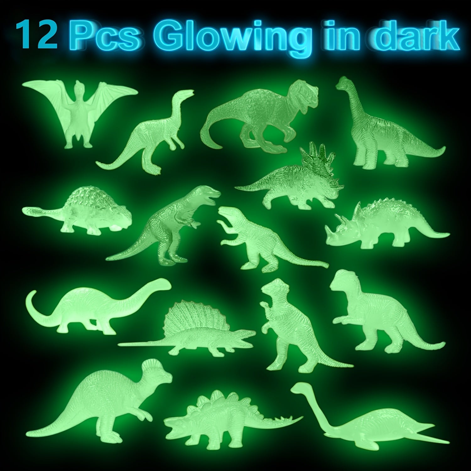 12pcs Glow in the Dark Mini Dinosaur Figures Set