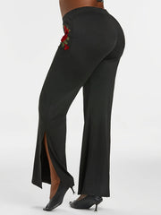 Plus Rose Applique High Waist Straight Leg Pants