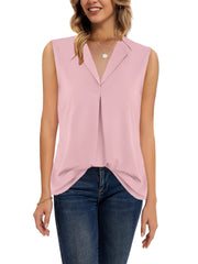 Solid V Neck Sleeveless Tank Top Loose Office Work