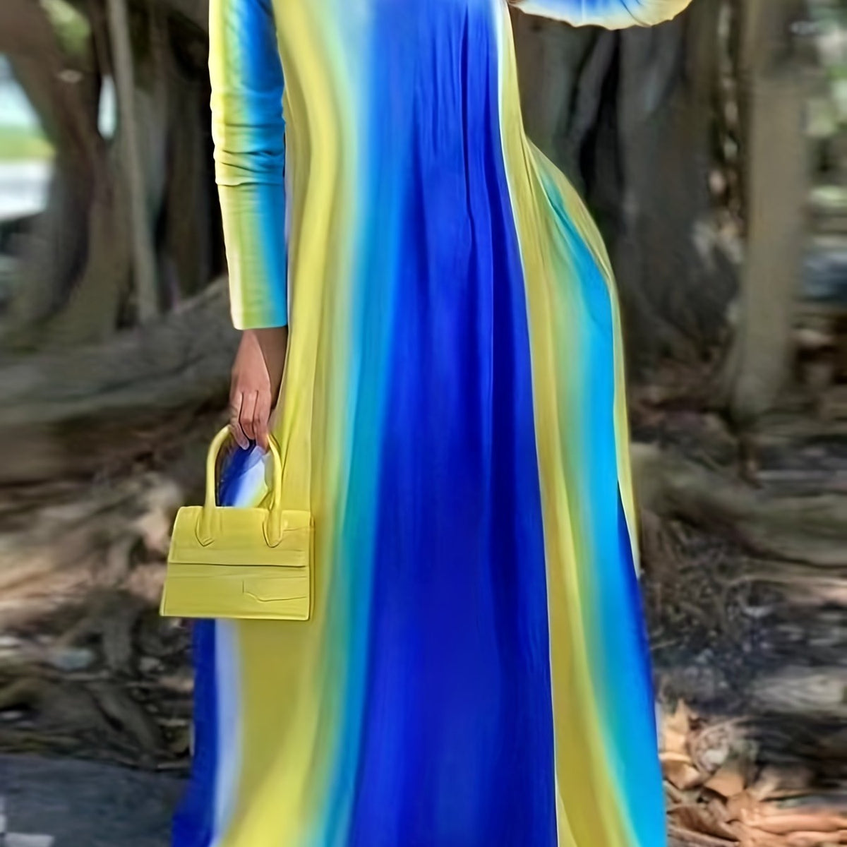  Ombre Long Sleeve Maxi Dress