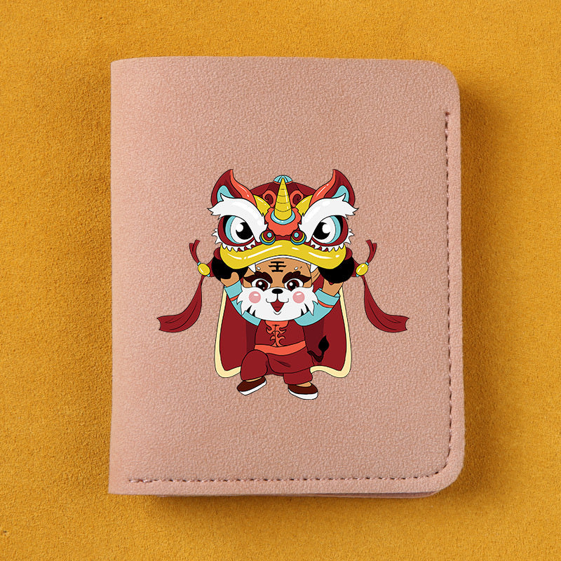 Rabbit Year Lion Dance Pattern Leather Short Wallet