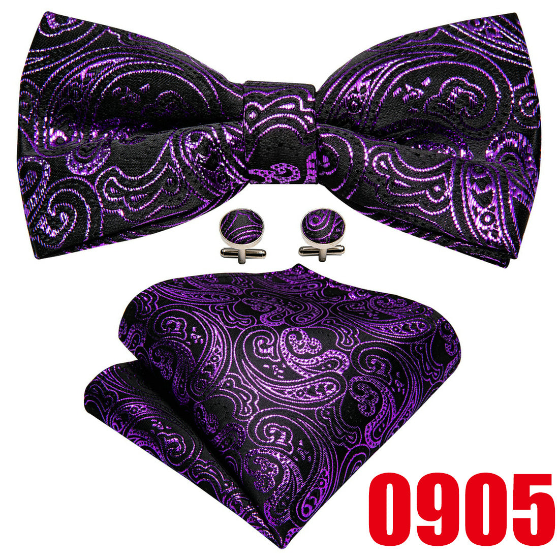 Barry Wang Men's Bow Tie Braided Satin Paisley Pre Tie Adjustable Bow Tie